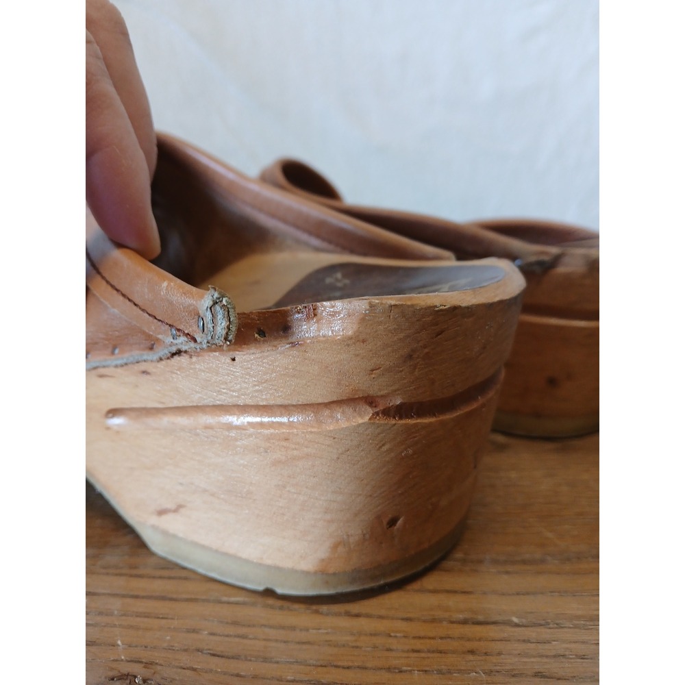Swedish wooden clogs leather handstitched EU 47 US 13 hippie boho eclectic - Picture 6 of 8